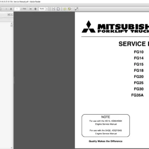 Mitsubishi Forklift FG10 FD10 FG14 FD14 FG15 FD15 FG18 FD18 FG20 FD20 FG30 FD30 FG35A FD35A Service Manual