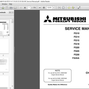 Mitsubishi Forklift FG10 FD1O FG14 FD14 FG15 FD15 FG18 FD18 FG20 FD20 FG25 FD25 FG30 FD30 FG35A FD35A SERVICE MANUAL