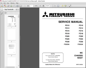 Mitsubishi Forklift FG10 FD10 FG14 FD14 FG15 FD15 FG18 FD18 FG20 FD20 FG25 FD25 FG30 FD30 FG35A FD35A Service Manual
