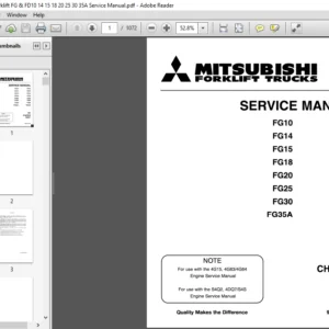 Mitsubishi Forklift FG10 FD10 FG14 FD14 FG15 FD15 FG18 FD18 FG20 FD20 FG25 FD25 FG30 FD30 FG35A FD35A Service Manual
