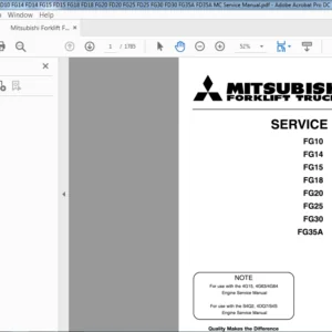 Mitsubishi Forklift FG10 FD10 FG14 FD14 FG15 FD15 FG18 FD18 FG20 FD20 FG25 FD25 FG30 Service Manual