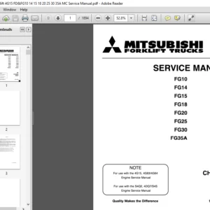 Mitsubishi Forklift FG10 FD10 FG14 FD14 FG15 FD15 FG18 FD18 FG20 FD20 FG25 FD25 FG30 FD30 FG35A FD35A Service Manual