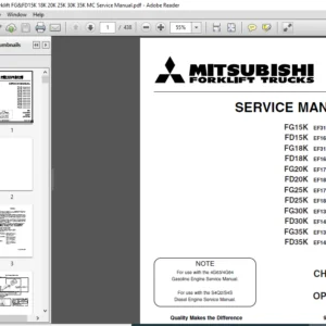 Mitsubishi Forklift FG15K FD15K FG18K FD18K FG20K FD20K FG25K FD25K FG30K FD30K FG35K FD35K MC Service Manual