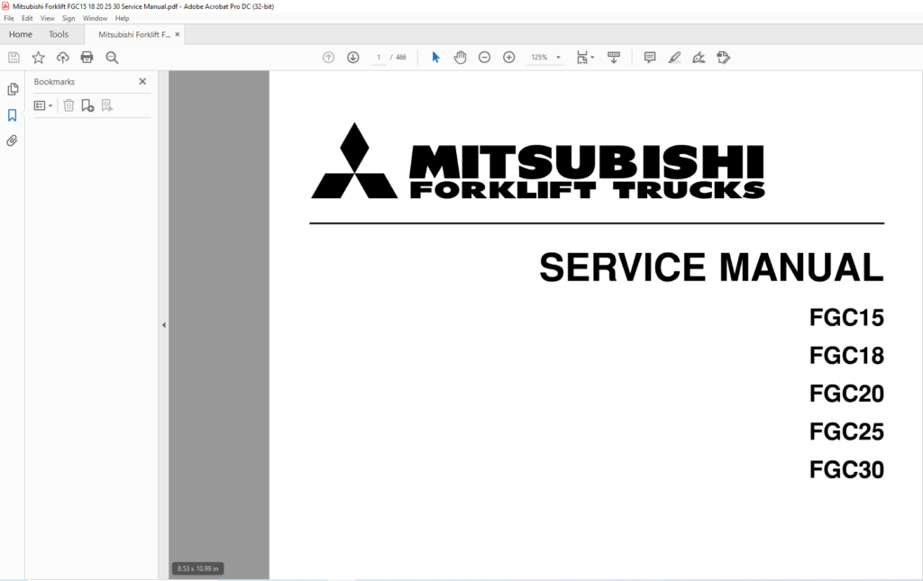 Mitsubishi Forklift FGC15 FGC18 FGC20 FGC25 FGC30 Service Manual - PDF