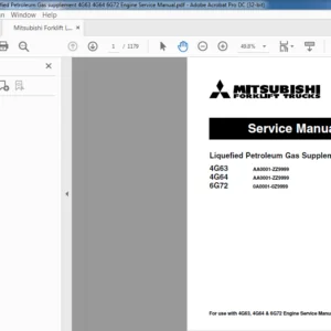 Mitsubishi Forklift Liquefied Petroleum Gas 4G63 4G64 6G72 Engine Service Manual - PDF DOWNLOAD