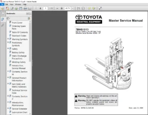 Toyota Industrial Equipment 7BWS10-13 Master Service Manual - PDF DOWNLOAD