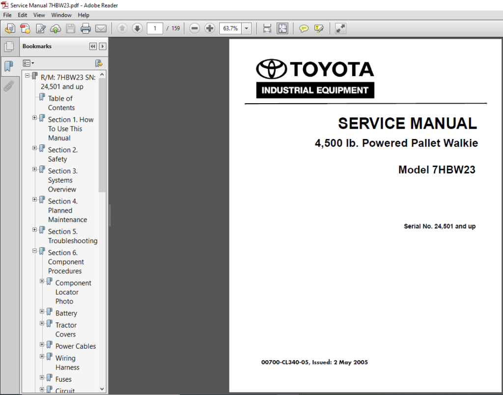 Toyota Industrial Equipment 7HBW23 Service Manual - PDF DOWNLOAD