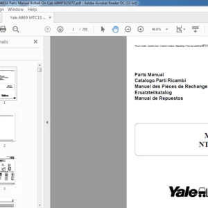 Yale A869 MTC15 NTA040SA Parts Manual Bolted-On Cab A869T01507Z - PDF DOWNLOAD