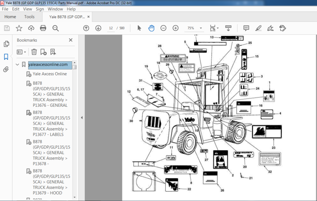 Yale B878 (GP GDP GLP135 155CA) Parts Manual - PDF DOWNLOAD ...