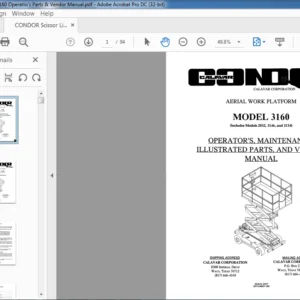 CONDOR Scissor Lift 3160 Operation's Parts & Vendor Manual - PDF DOWNLOAD