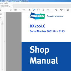Doosan DX255LC Shop manual SL No:5001 thru 5143 - PDF Download!
