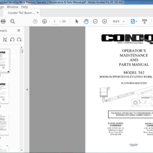 Condor T62 Boom Supported Elevation Work Platform Operator's Maintenance & Parts Manual