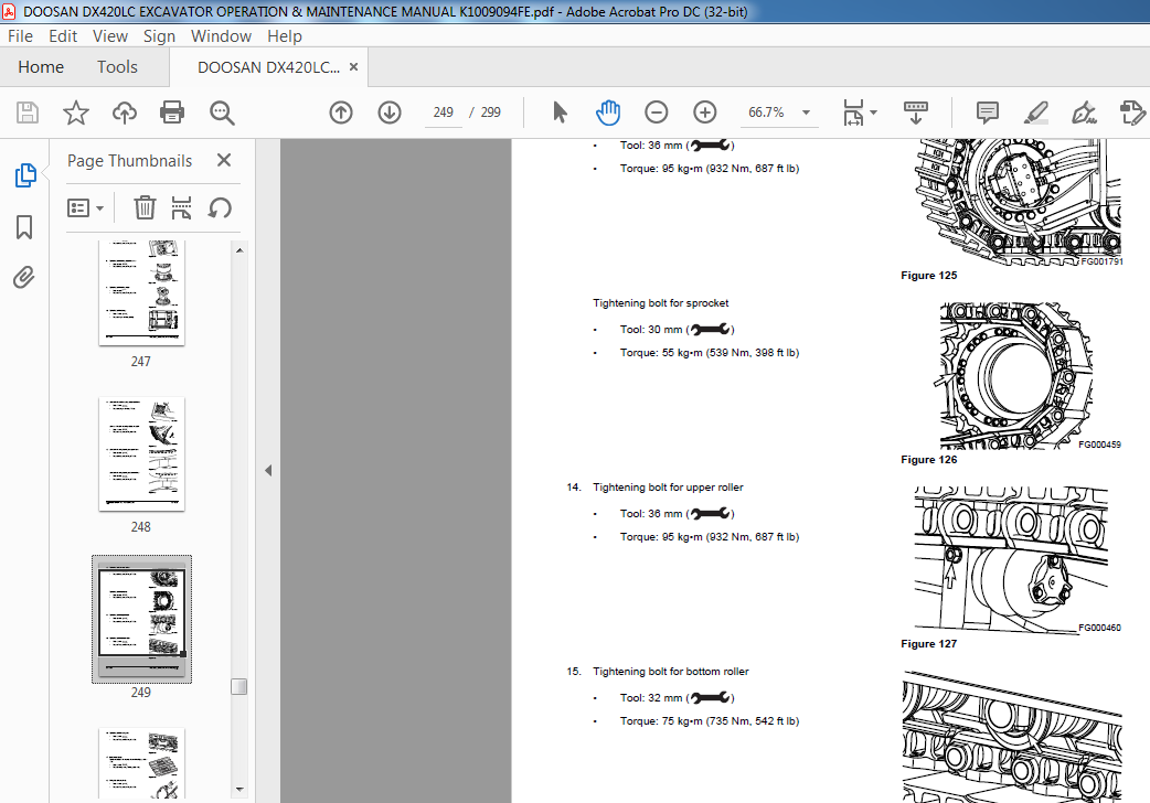 DOOSAN DX420LC EXCAVATOR OPERATION & MAINTENANCE MANUAL K1009094FE ...