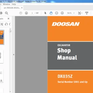 Doosan DX035Z Excavator Shop Manual Sn 5001 and up - PDF DOWNLOAD