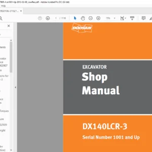 Doosan DX140LCR-3 Excavator Shop Manual Sn 1001 and up - PDF DOWNLOAD