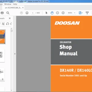 Doosan DX140R DX140LCR Excavator Shop Manual K1049551BE - PDF DOWNLOAD