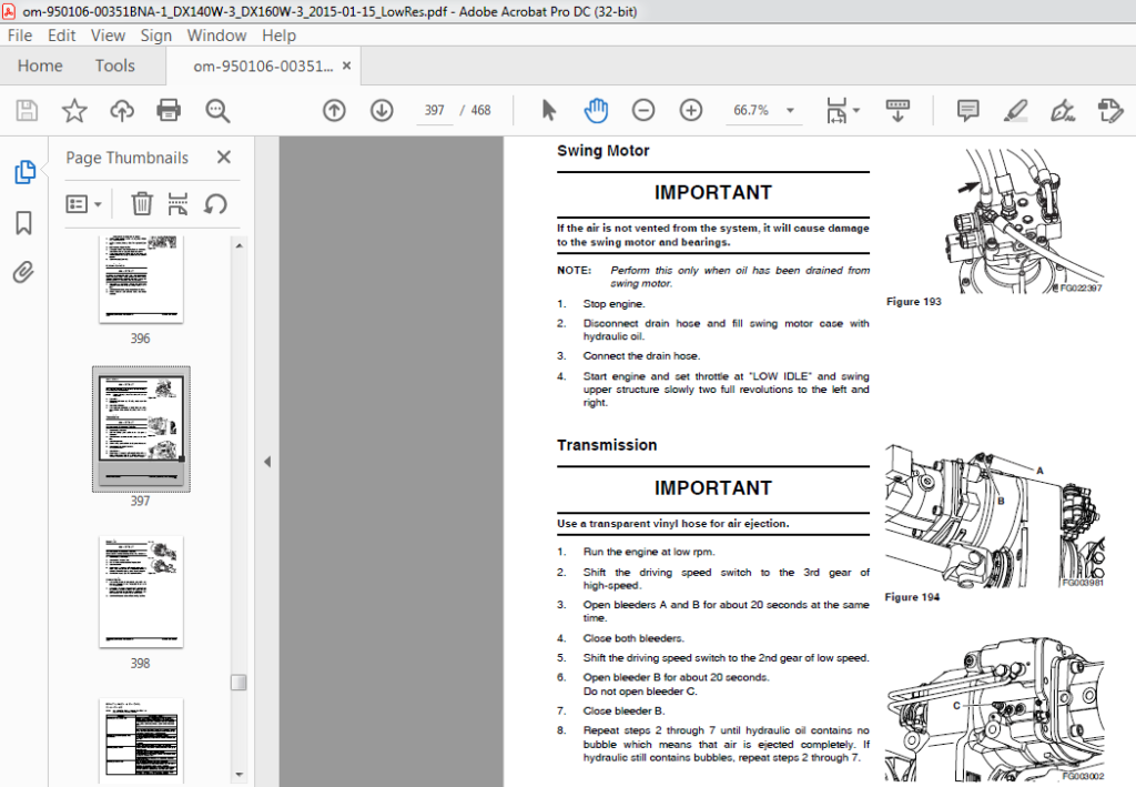 Doosan DX140W-3 DX160W-3 Excavator Operation & Maintenance Manual ...