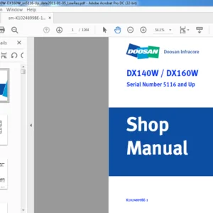 Doosan DX140W DX160W (Tier II) Excavator Shop Manual K1024899BE - PDF DOWNLOAD