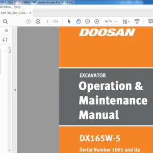 Doosan DX165W-5 Excavator Operation & Maintenance Manual Sn 1001 and up - PDF DOWNLOAD