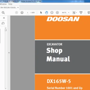 Doosan DX165W-5 Excavator Shop Manual Sn 1001 and up - PDF DOWNLOAD
