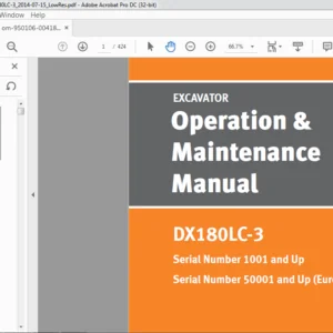Doosan DX180LC-3 Excavator Operations & Maintenance Manual 950106-00418ANA - PDF DOWNLOAD