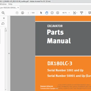 Doosan DX180LC-3 Excavator Parts Manual 950106-00416AEF - PDF DOWNLOAD