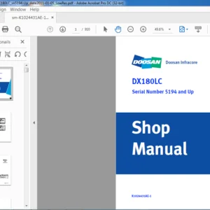Doosan DX180LC Excavator Shop Manual K1024431AE - PDF DOWNLOAD