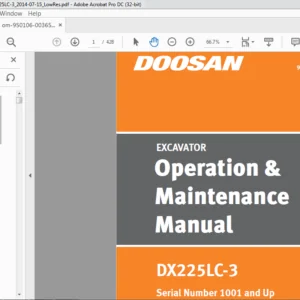Doosan DX225LC-3 Excavator Operation & Maintenance Manual 950106-00365ANA - PDF DOWNLOAD