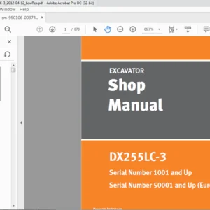 Doosan DX255LC-3 Excavator Shop Manual 950106-00374E - PDF DOWNLOAD