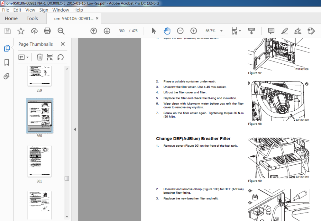 Doosan DX300LC 5 EXCAVATOR OPERATION & MAINTENANCE MANUAL 950106 ...