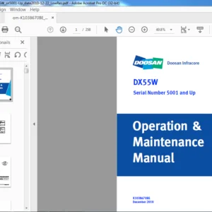 Doosan DX55W Excavator Operation & Maintenance Manual K1038670BE  - PDF DOWNLOAD