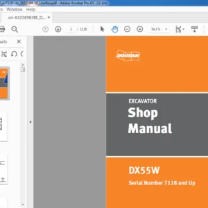 Doosan DX55W Excavator Shop Manual K1038983BE  - PDF DOWNLOAD