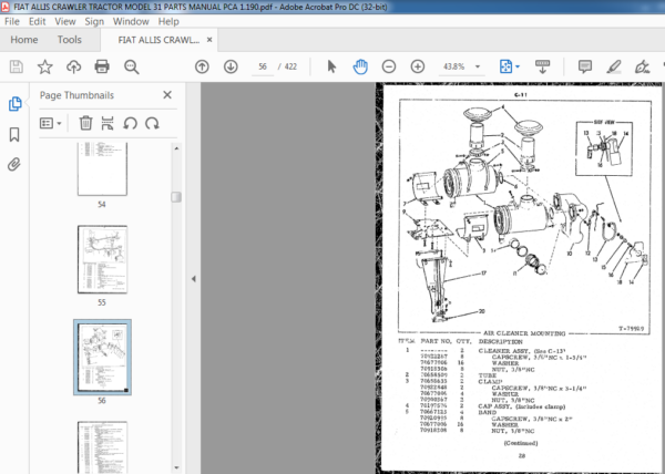FIAT ALLIS CRAWLER TRACTOR MODEL 31 PARTS MANUAL PCA 1 - PDF DOWNLOAD ...
