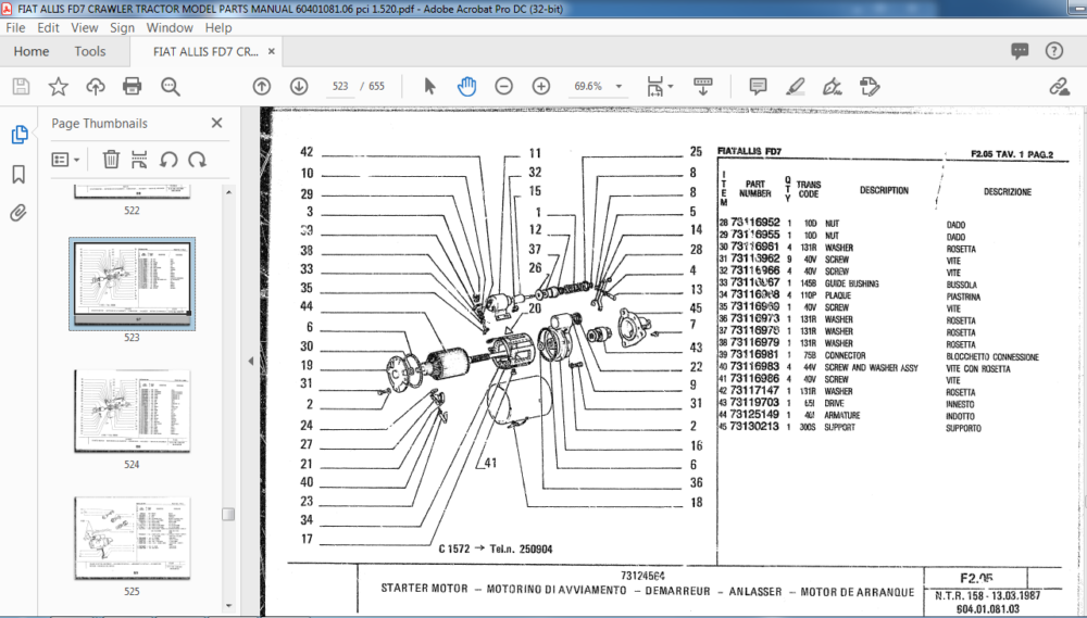 FIAT ALLIS FD7 CRAWLER TRACTOR MODEL PARTS MANUAL 60401081.06 - PDF ...