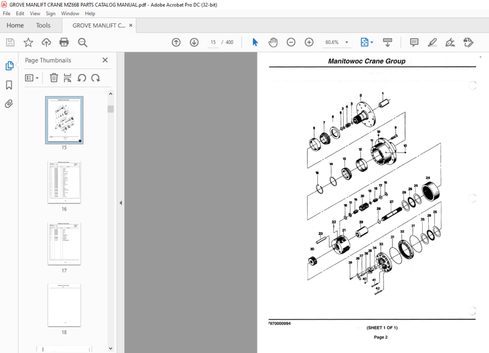 GROVE MANLIFT CRANE MZ66B PARTS CATALOG MANUAL - PDF DOWNLOAD ...