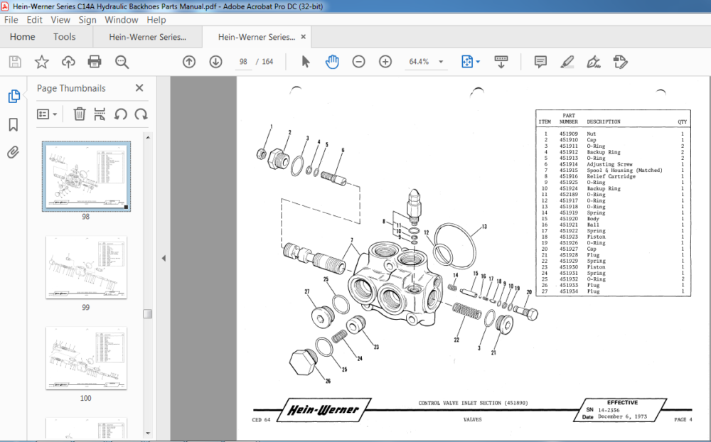 Hein-Werner Series C14A Hydraulic Backhoes Parts Manual - PDF DOWNLOAD