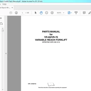 Ingersoll Rand VR-60 VR-70 Variable Reach Forklift Parts Manual - PDF DOWNLOAD