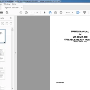 Ingersoll Rand VR-90 VR-100 Variable Reach Forklift Parts Manual  - PDF DOWNLOAD