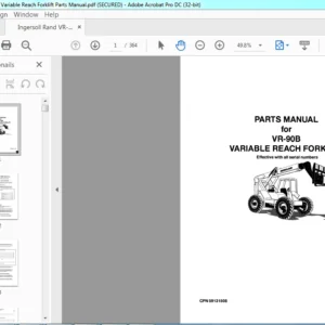 Ingersoll Rand VR-90B Variable Reach Forklift Parts Manual - PDF DOWNLOAD