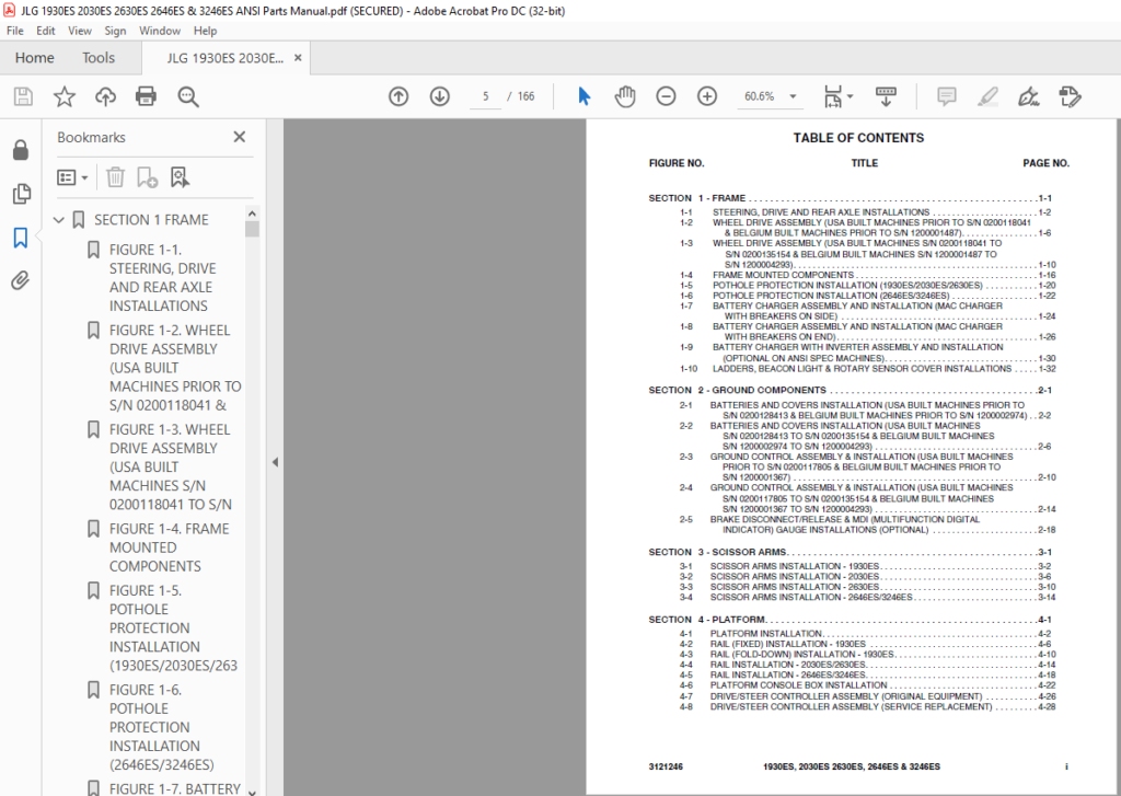 JLG 1930ES 2030ES 2630ES 2646ES & 3246ES ANSI Parts Manual - PDF ...