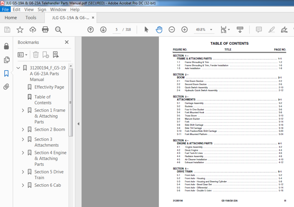 JLG G5-19A & G6-23A Telehandler Parts Manual - PDF DOWNLOAD ...