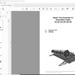 Massey Ferguson 18' 20' 22' 25' 30' 35' PowerFlow Cutting Table Repair Time Schedule Manual