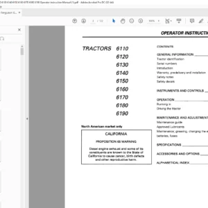 Massey Ferguson Tractor 8200 Series 8210 8220 8240 8250 8260 8270 8280 Operator Instruction Manual