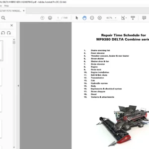 Massey Ferguson EU Harvesting MF9380 Delta Combine Series Repair Time Schedule Manual - PDF DOWNLOAD