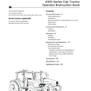 Massey Ferguson EU Tractor 4300 Series Cab Tractor Operator Instruction Manual - PDF DOWNLOAD