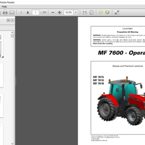 Massey Ferguson EU Tractor MF 7600 Series MF 7615 MF 7616 MF7618 Dyna-6 Efficient Operator's Manual - PDF DOWNLOAD
