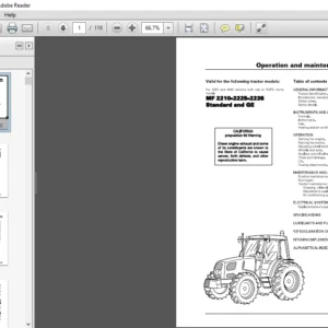 Massey Ferguson EU Tractor MF2200 Series MF2210-2225-2235 Operation & Maintenance Manual -  DOWNLOAD