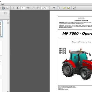 Massey Ferguson EU Tractor MF7600 Series MF7615 7616 7618  Dyna-4 Tractor Operator's Manual