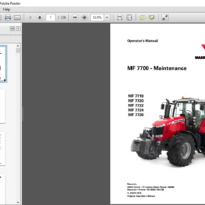 Massey Ferguson EU Tractor MF7700 Series MF7719 MF7720 MF7722 MF7724 MF7726 Dyna-6 Operator's Manual