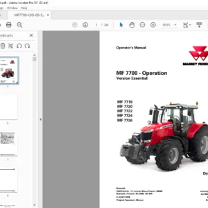 Massey Ferguson EU Tractor MF7700 Series MF7719 MF7720 MF7722 MF7724 MF7726 Dyna-6 Operator's Manual